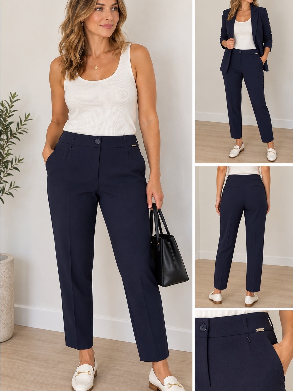 Classic Navy Straight-Leg Dress Trousers
